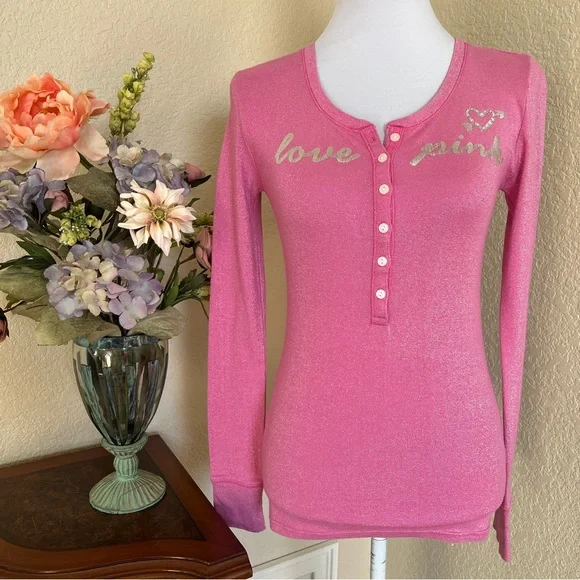 Chemise Rose Victoria's Secret Femme - Taille L - Haut Henley Manches Longues - Motif Chien